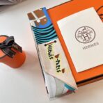 爱马仕Twilly斜纹真丝飘带 米棕蓝撞色