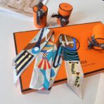 爱马仕Twilly斜纹真丝飘带 米棕蓝撞色 - 图片 4