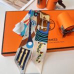 爱马仕Twilly斜纹真丝飘带 米棕蓝撞色 - 图片 3