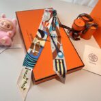 爱马仕Twilly斜纹真丝飘带 米棕蓝撞色 - 图片 2