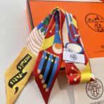 爱马仕Twilly斜纹真丝飘带 红黄撞色 - 图片 3