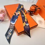 爱马仕Twilly斜纹真丝飘带 蓝紫绿撞色款 - 图片 2