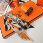 爱马仕Twilly斜纹真丝飘带 黄蓝撞色款 - 图片 4