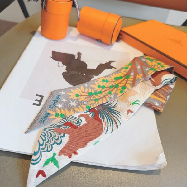 爱马仕Twilly(玛雅丛林)飘带 灰白撞色