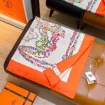 爱马仕《华丽的缰辔花卉版》橙色方巾 - 图片 4