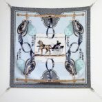 爱马仕《马车先生》斜纹真丝方巾 蓝色款