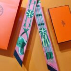 爱马仕【Jumping】Twilly小丝巾 粉绿撞色