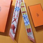 爱马仕【Jumping】Twilly小丝巾 红粉撞色