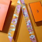 爱马仕【云端女孩】Twilly小丝巾 粉黄撞色