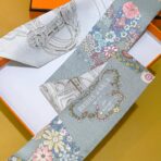 爱马仕【华丽的缰辔花卉版】小丝巾 白灰撞色 - Image 2