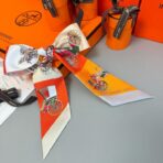 爱马仕【马车接龙】Twilly小丝巾 橙黄撞色 - 图片 4