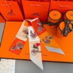 爱马仕【马车接龙】Twilly小丝巾 橙黄撞色