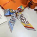 爱马仕“万花筒效应”Twilly小丝巾 灰蓝撞色 - 图片 3