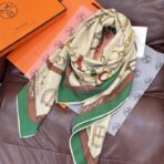 爱马仕140cm双面同色羊绒方巾 绿色边款 - Imagem 3