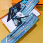 爱马仕双层双面方巾 蓝色款 - 图片 4