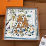 爱马仕双面丝印 斜纹真丝方巾 白色款 - Imagem 2