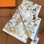 爱马仕双面丝印 斜纹真丝方巾 白色款 - Imagem 4