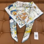 爱马仕双面丝印 斜纹真丝方巾 白色款 - Imagem 3