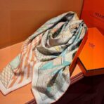 爱马仕双面同色大剧院围巾 粉橙蓝多色撞色 - 图片 3