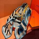 爱马仕双面同色大剧院围巾 黑蓝黄多色撞色 - 图片 3