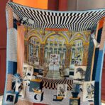 爱马仕双面同色大剧院围巾 黑蓝黄多色撞色