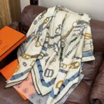 爱马仕双面同色羊绒方巾 米色款 - 图片 2