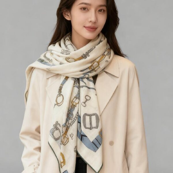 爱马仕双面同色羊绒方巾 米色款