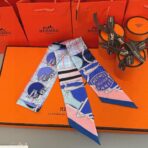 爱马仕“塔特沙马具”Twilly小丝巾 蓝色 - 图片 4