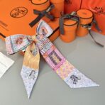 爱马仕夏天时尚单品丝巾 粉橙撞色 - 图片 2