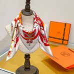 爱马仕姆米双面斜纹真丝方巾 橙色款 - 图片 2