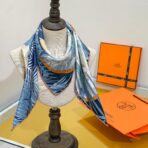 爱马仕姆米双面斜纹真丝方巾 蓝色款 - 图片 2