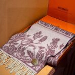 爱马仕巴黎时装展商务男士女士羊绒围巾 紫色款 - Imagem 3