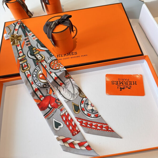 爱马仕“心形鞍具”双层双面束发带 灰色