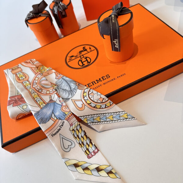 爱马仕“心形鞍具”双层双面束发带 白橙撞色