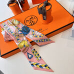 爱马仕“心形鞍具”双层双面束发带 粉色