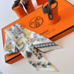 爱马仕“心形鞍具”双层双面束发带 蓝色