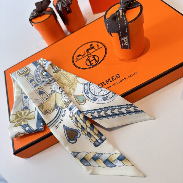 爱马仕“心形鞍具”双层双面束发带 蓝色