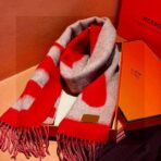 爱马仕提花编织围巾 红灰撞色 - 图片 2