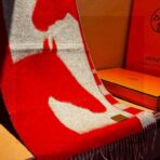 爱马仕提花编织围巾 红灰撞色 - 图片 3