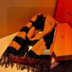 爱马仕提花编织围巾 黑橙撞色 - 图片 2