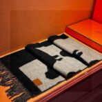 爱马仕提花编织围巾 黑灰撞色 - 图片 2