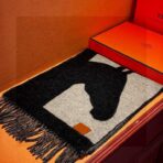 爱马仕提花编织围巾 黑灰撞色 - 图片 4