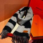 爱马仕提花编织围巾 黑灰撞色 - 图片 3