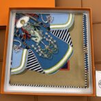 爱马仕斜纹真丝方巾 蓝色搭配棕色 - Imagem 3