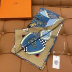 爱马仕斜纹真丝方巾 蓝色搭配棕色 - Imagem 2