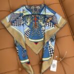 爱马仕斜纹真丝方巾 蓝色搭配棕色 - Imagem 4