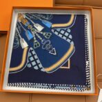 爱马仕斜纹真丝方巾 深蓝色款 - Imagem 2