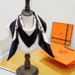 爱马仕斜纹真丝方巾 黑白款 - Imagem 4