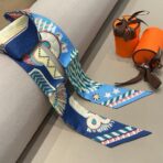 爱马仕斜纹真丝束发带 天蓝深蓝拼接 - 图片 2