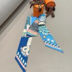 爱马仕斜纹真丝束发带 天蓝深蓝拼接